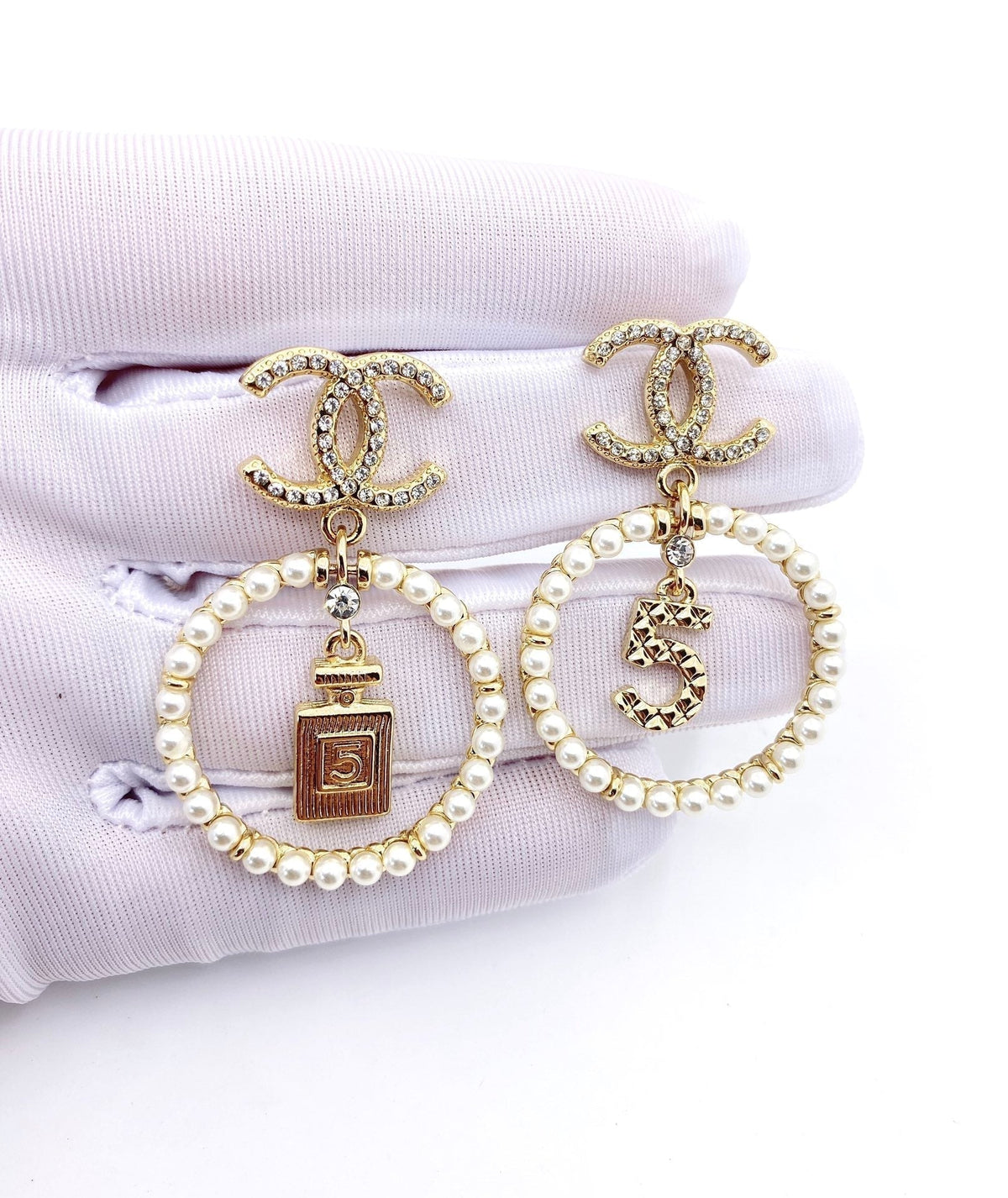 18K  Chanel No5 Perfume Pendant Earrings