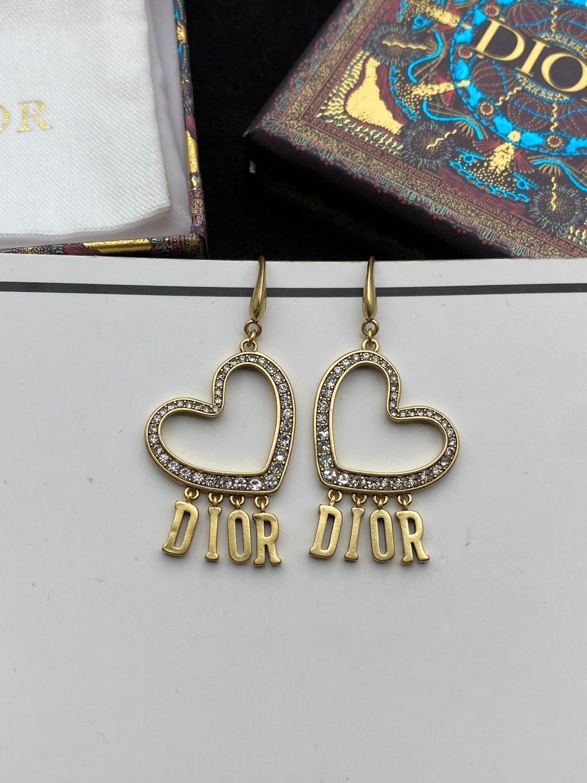 18K Dior Heart Crystal Earrings